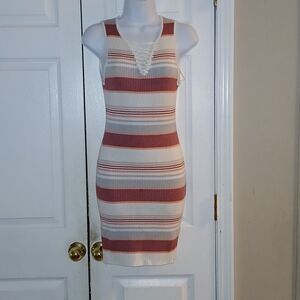 Say What? striped bodycon sleeveless sweater dress casual fall fitted Sz M EUC